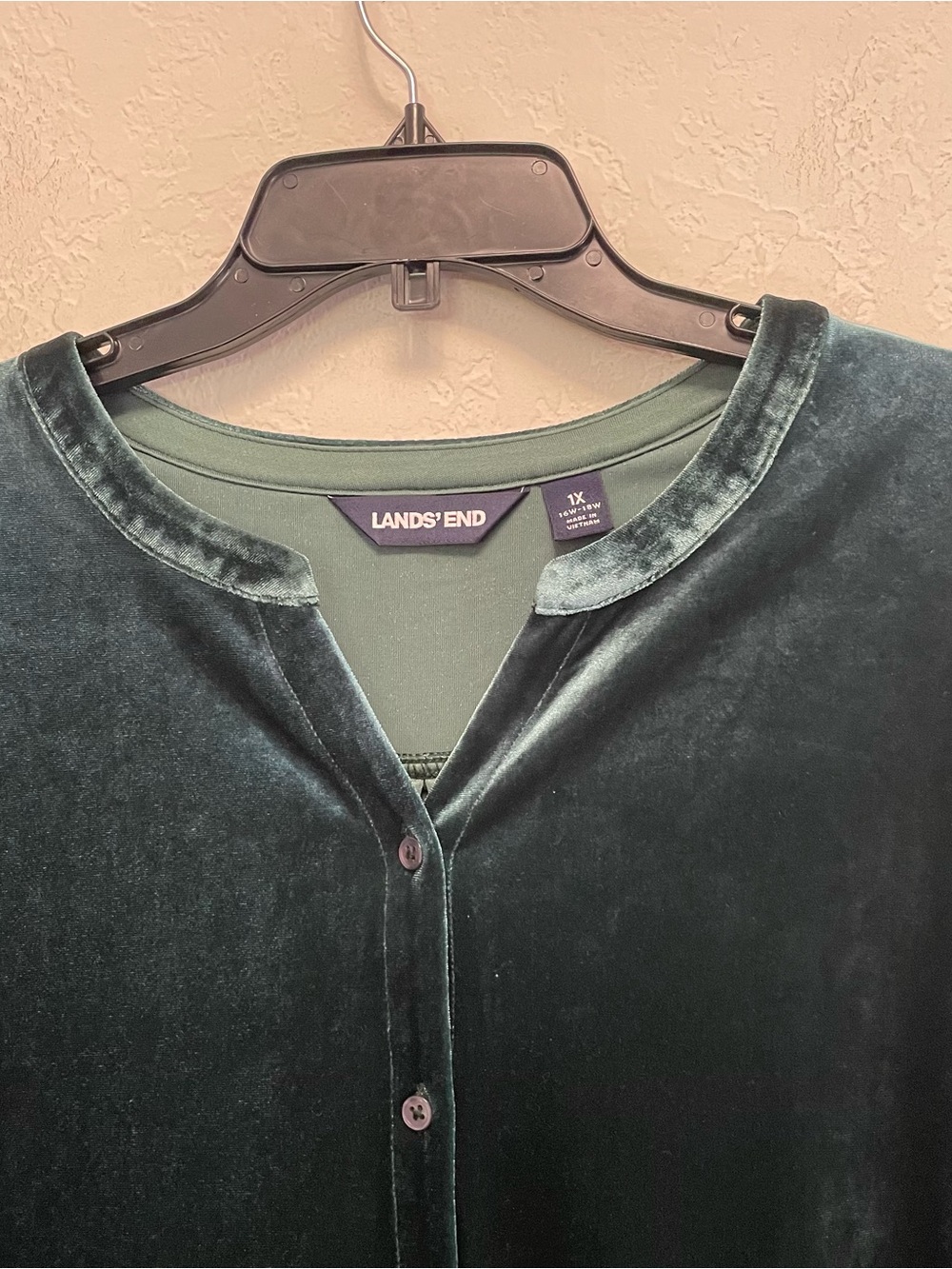 Lands' End Teal Velvet Long Sleeve Button Down Shirt Whimsical Size 1X - Picture 2 of 7